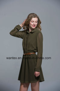 Ladies Dress 100% Polyester Spring Autumn Summer Fashion Includ Belt Green